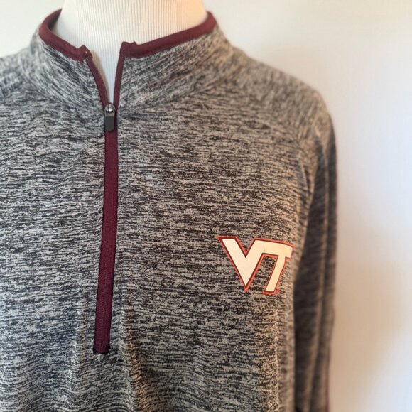 Virginia Tech Quarter Zip Pullover by Colosseum, Men's Size L, Gray w/ Burgandy - Picture 4 of 7